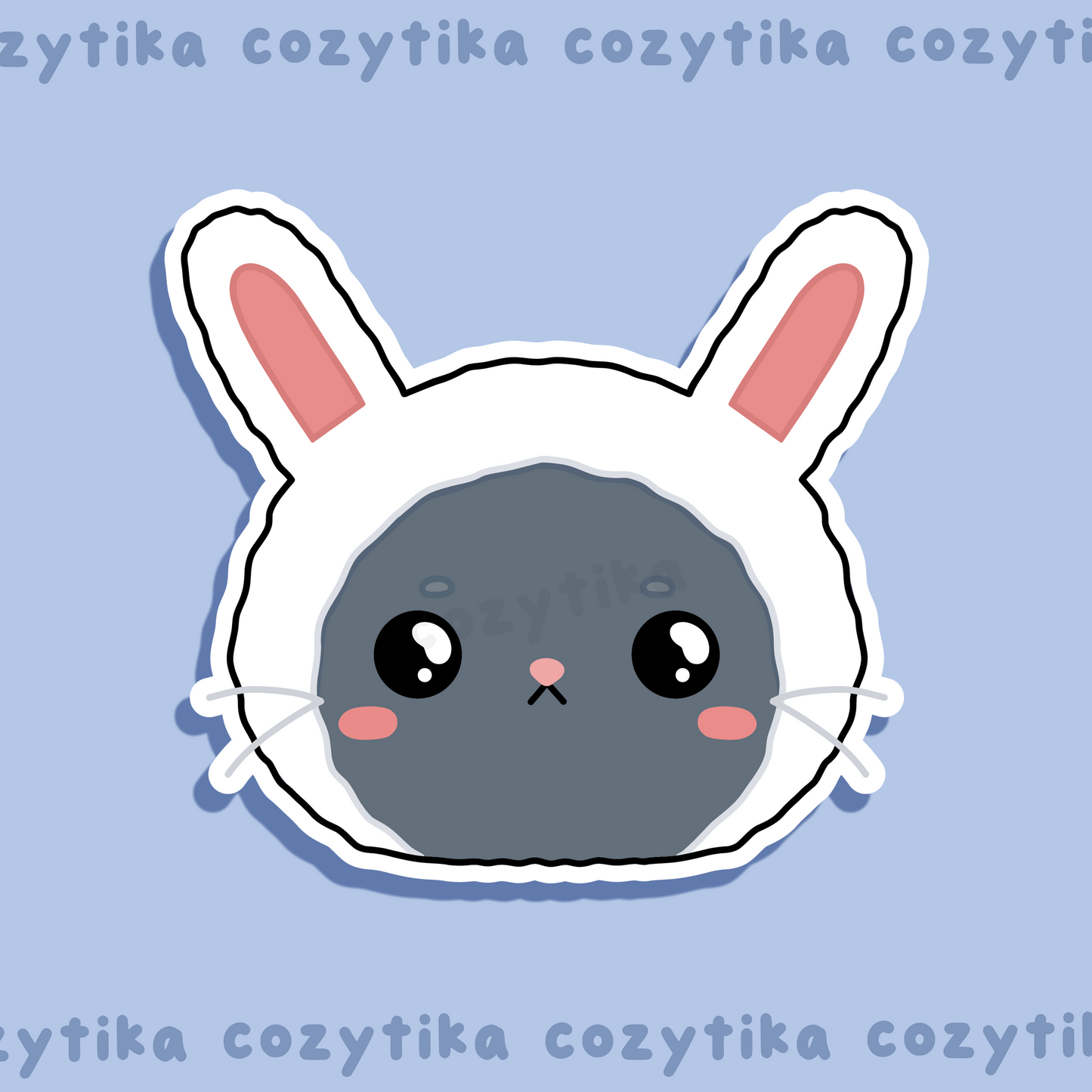 Gray cat wearing a bunny hat sticker graphic