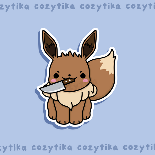 Eevee with knife in mouth sticker graphic