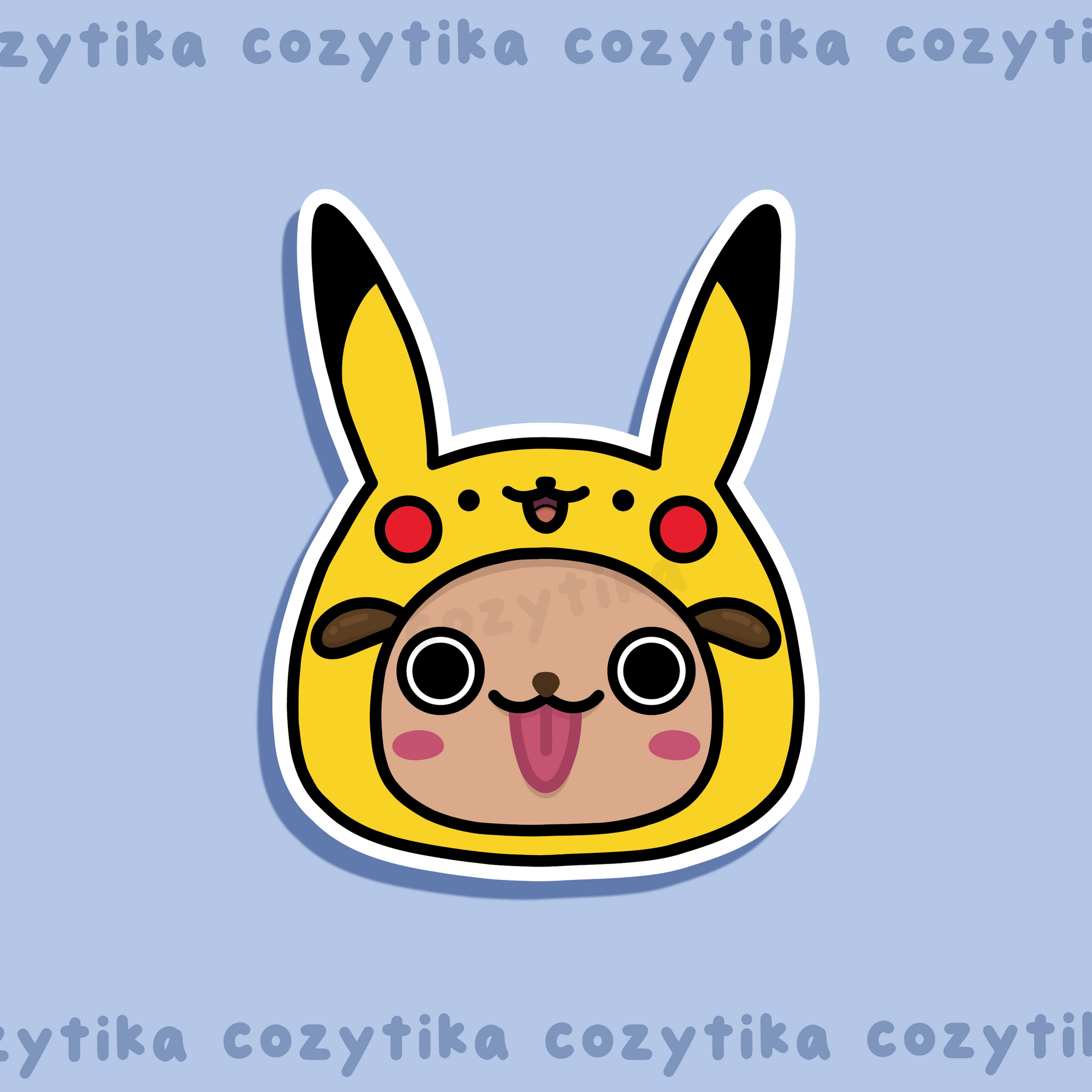 Dog wearing pikachu hat sticker graphic