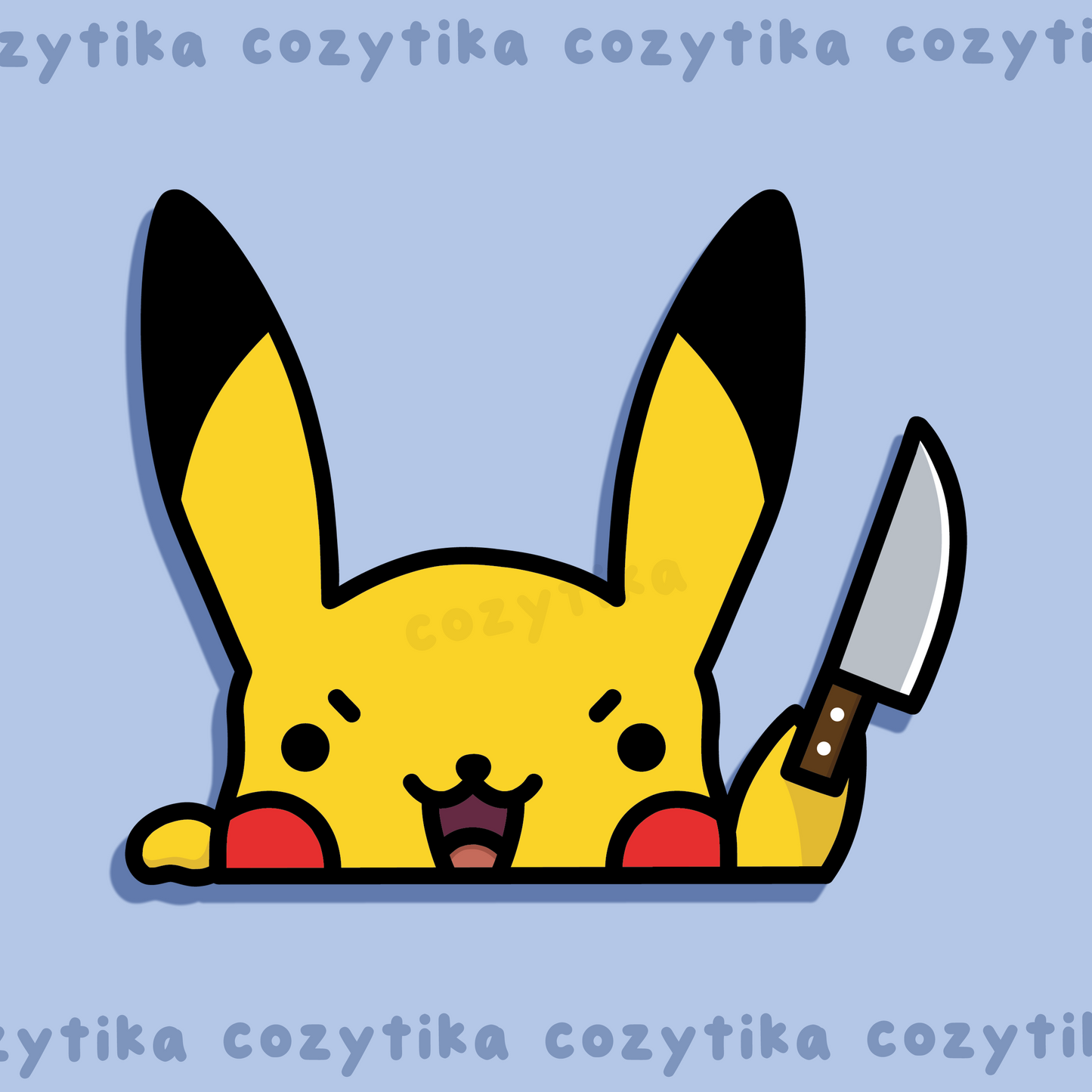 Pikachu with knife in hand peeker graphic